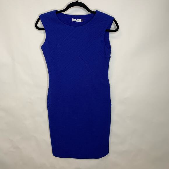 Calvin Klein Blue Stretch Sheath Dress Textured Sz 2 - Picture 1 of 5